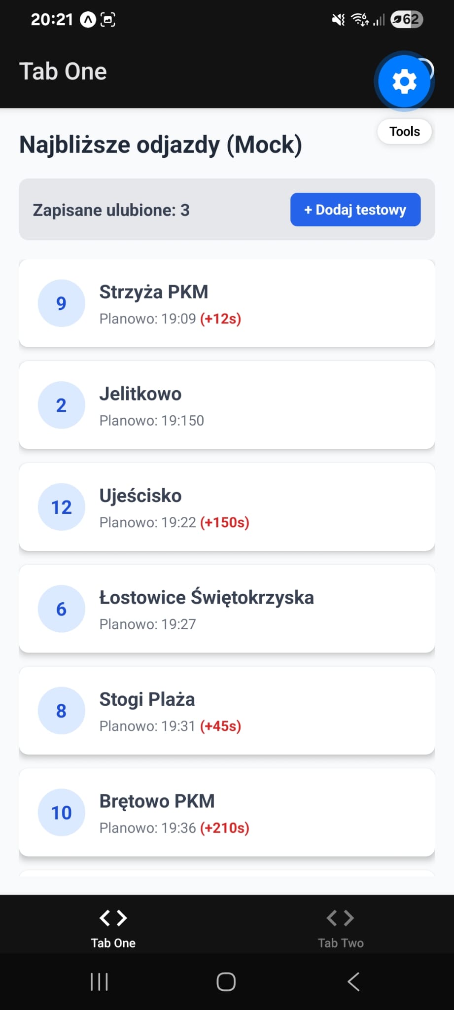 Widok działającego licznika Zustand oraz listy odjazdów